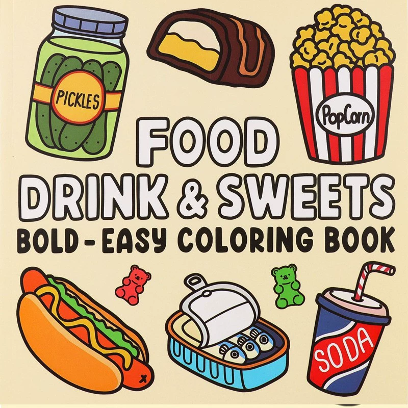 Food And Snacks Coloring Book Bold And Easy - Libro para colorear de alimentos, bebidas