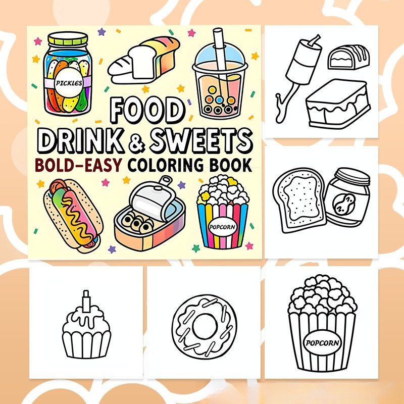 Libro de Colorear Divertido co - Food And Snacks Coloring Book Bold And Easy reseña y precio