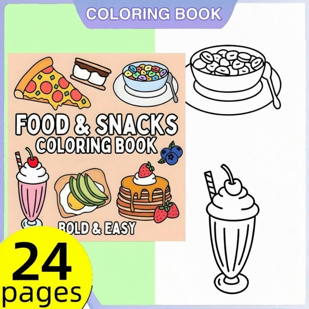 Libro para colorear de comida  - Food And Snacks Coloring Book Bold And Easy reseña y precio