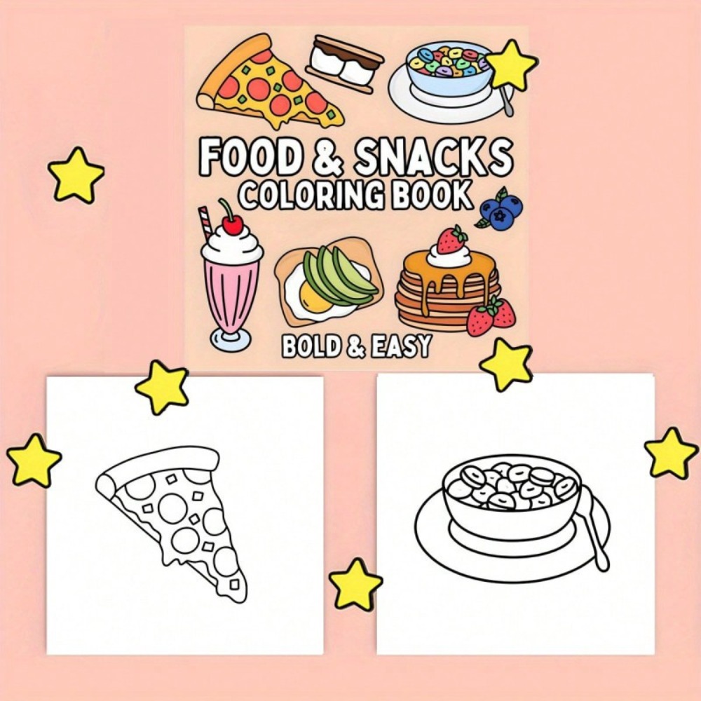 Libro para colorear de comida  - Food And Snacks Coloring Book Bold And Easy reseña y precio